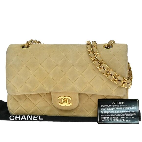 CHANEL Matelasse 25 Double Flap Chain Shoulder Bag Suede Leather Beige GHW - Picture 1 of 16